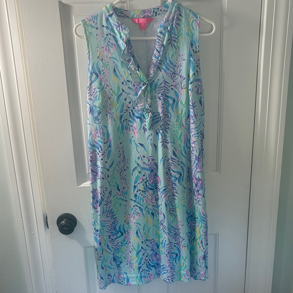 Lilly Pulitzer Aqua and Lavender Midi cotton Dress